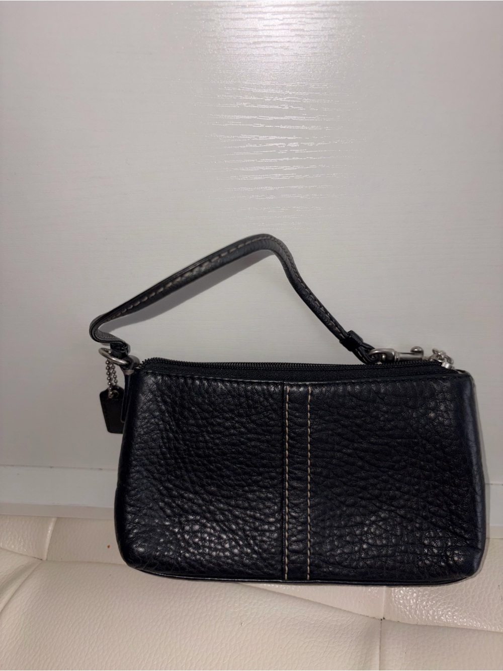 Coach Black Pebbled Leather Wristlet Clutch
